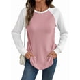 thumbnail image 2 of Hauts à Manches Longues en Tricot Gaufré pour Femmes, Col Rond, Décontracté, Rose G, 2 of 9