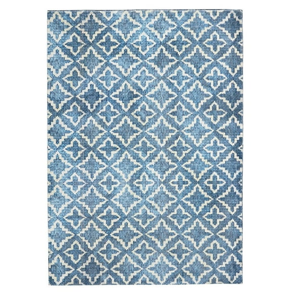 Linon Motif Printed Faux Rabbit Linear Blue White 3x5, Rug