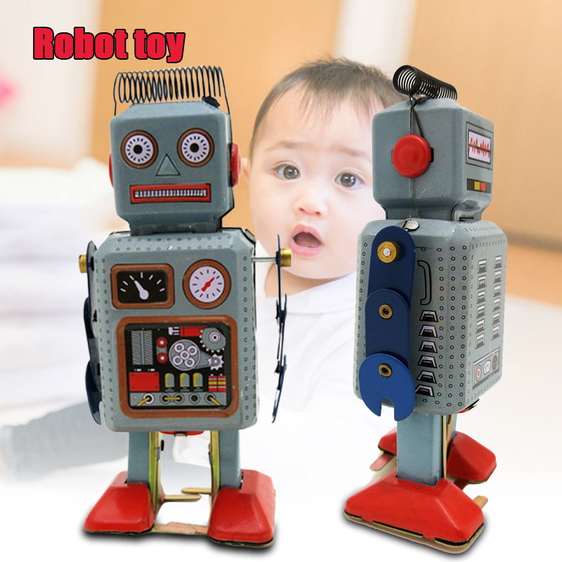 New Classic Wind Up Walking Robot Tin Toy Mechanical Clockwork Desktop Decor 