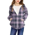 thumbnail image 3 of fnnxnal Big Girls 8T Purple Plaid Zip-Up Jacket - Hooded, Machine Washable, Great for Spring Fall Outdoor Play, 3 of 6