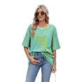 thumbnail image 3 of Women'S Striped Color Clash Loose Short Sleeve Top Green and Blue L, 3 of 6