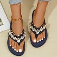 thumbnail image 7 of Domuza Flower Rhinestone Wedge Flip flops For Womens Trendy Summer Boho High Heel Platform Non slip Beach Thong Sandals Crystal Jeweled Sandal Shoes Navy 5.5（EU-36）, 7 of 7