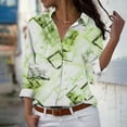 thumbnail image 5 of Camisetas de Mujer Casual, Manga Larga Impresa Solapa Botón Arriba Blusa, Ajuste Regular Poliéster Superior, 5 of 5