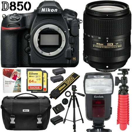 Nikon D850 45.7MP Full-Frame FX-Format DSLR Camera with Nikon AF-S DX NIKKOR 18-300mm f3.5-6.3 ED VR Lens, Deluxe Case, and 64GB Triple Battery Kit