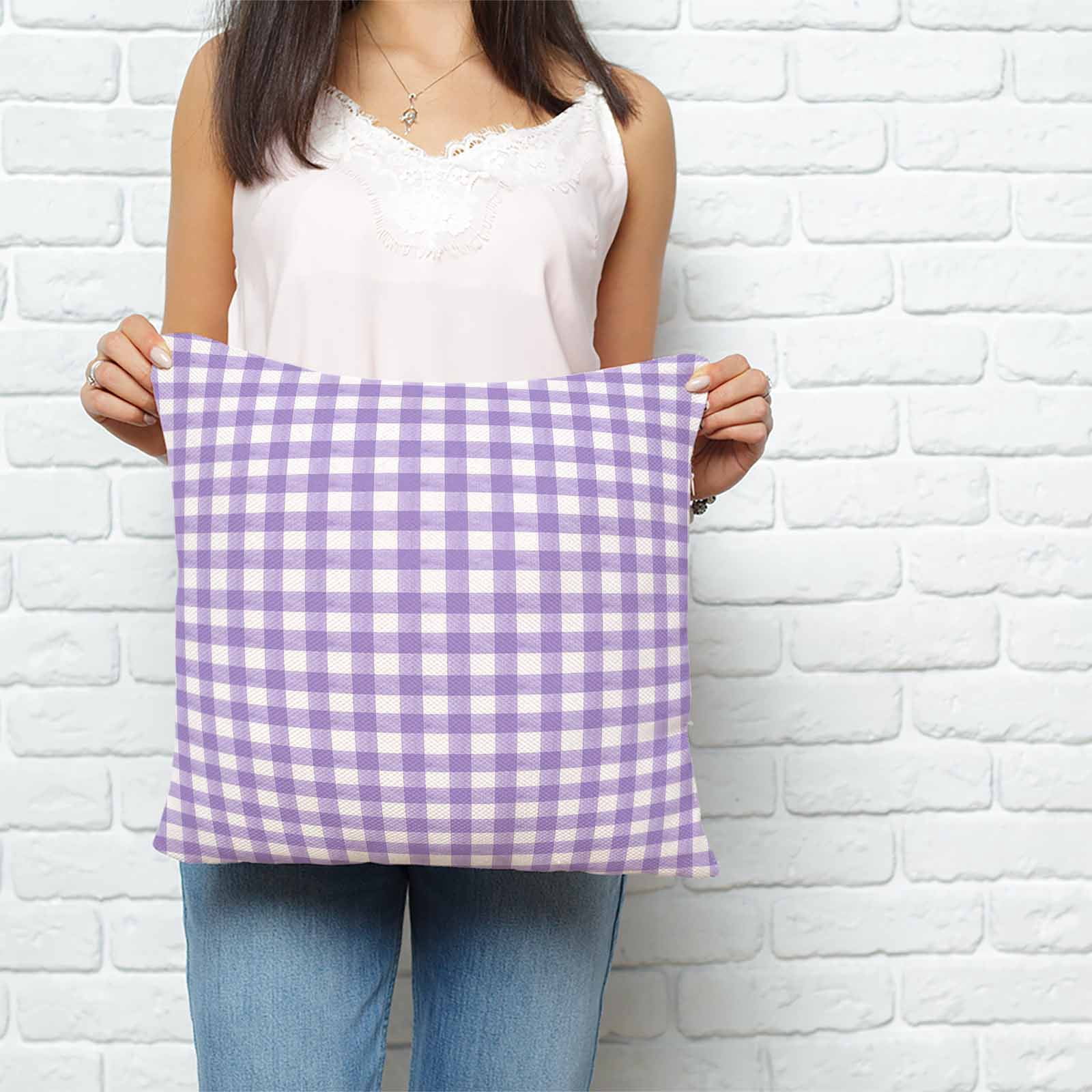 Throw Pillow Covers 18x18 Inch, Purple Decorative Pillow Cases for Couch Sofa Bed, Country French Rustic Buffalo Plaid Modern Art Cotton Linen Square Home Decor Pillowcases with Hidden Zipper