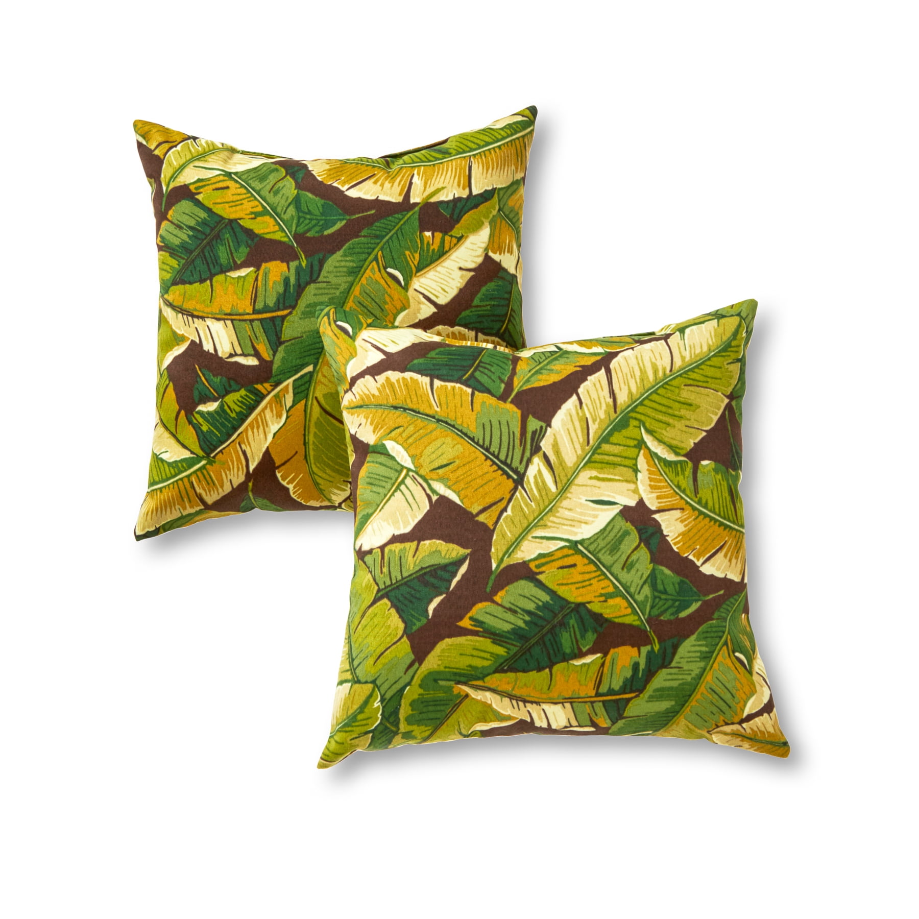 Outdoor Toss Pillows Green Leaves with Black Background 16X16 Inches Set Of 2 