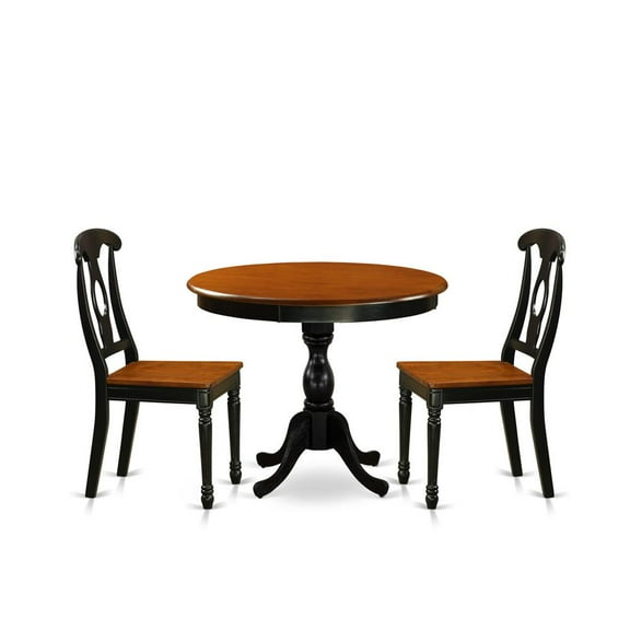 AMQU3-BCH-W - Dining Table and 2 Dining Chairs with X Back - Black Finish