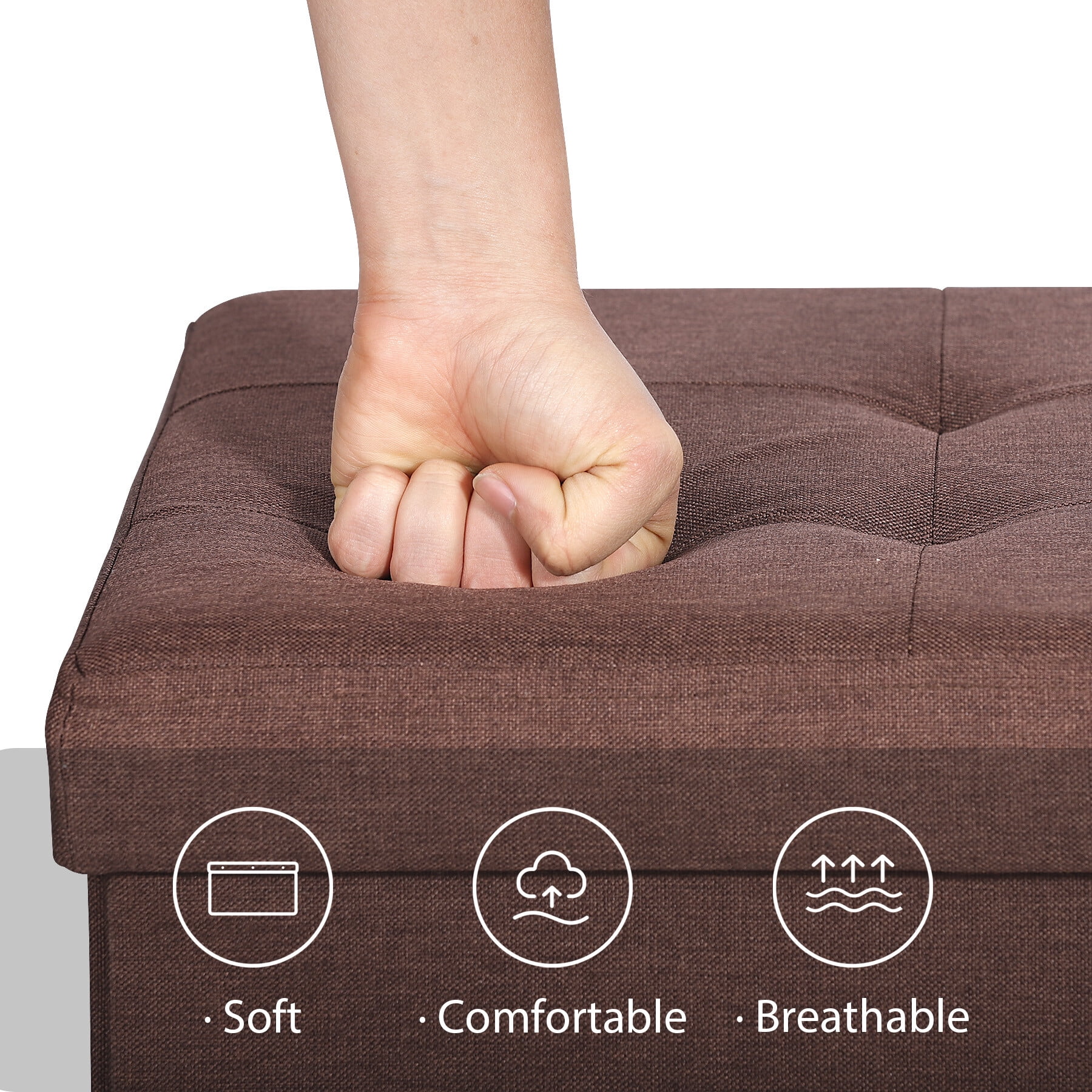 HomGarden 43'' Linen Storage Ottoman Bench, Foldable Footrest Stool W/ Divider, Brown