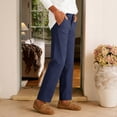 thumbnail image 5 of Nhthy Women's Summer Button Closure Linen Long Pants, Solid Straight Leg Full Length Casual Capri Trousers Navy M, 5 of 5