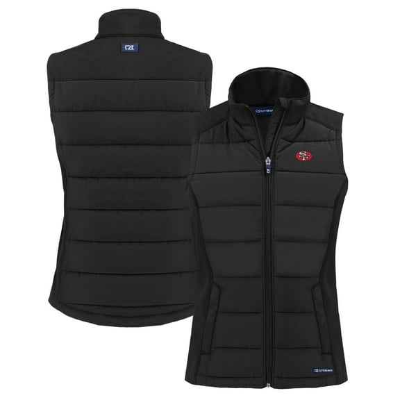 Women's Cutter & Buck Black San Francisco 49ers Throwback Evoke Hybrid Eco Softshell Recycled Full-Zip Vest