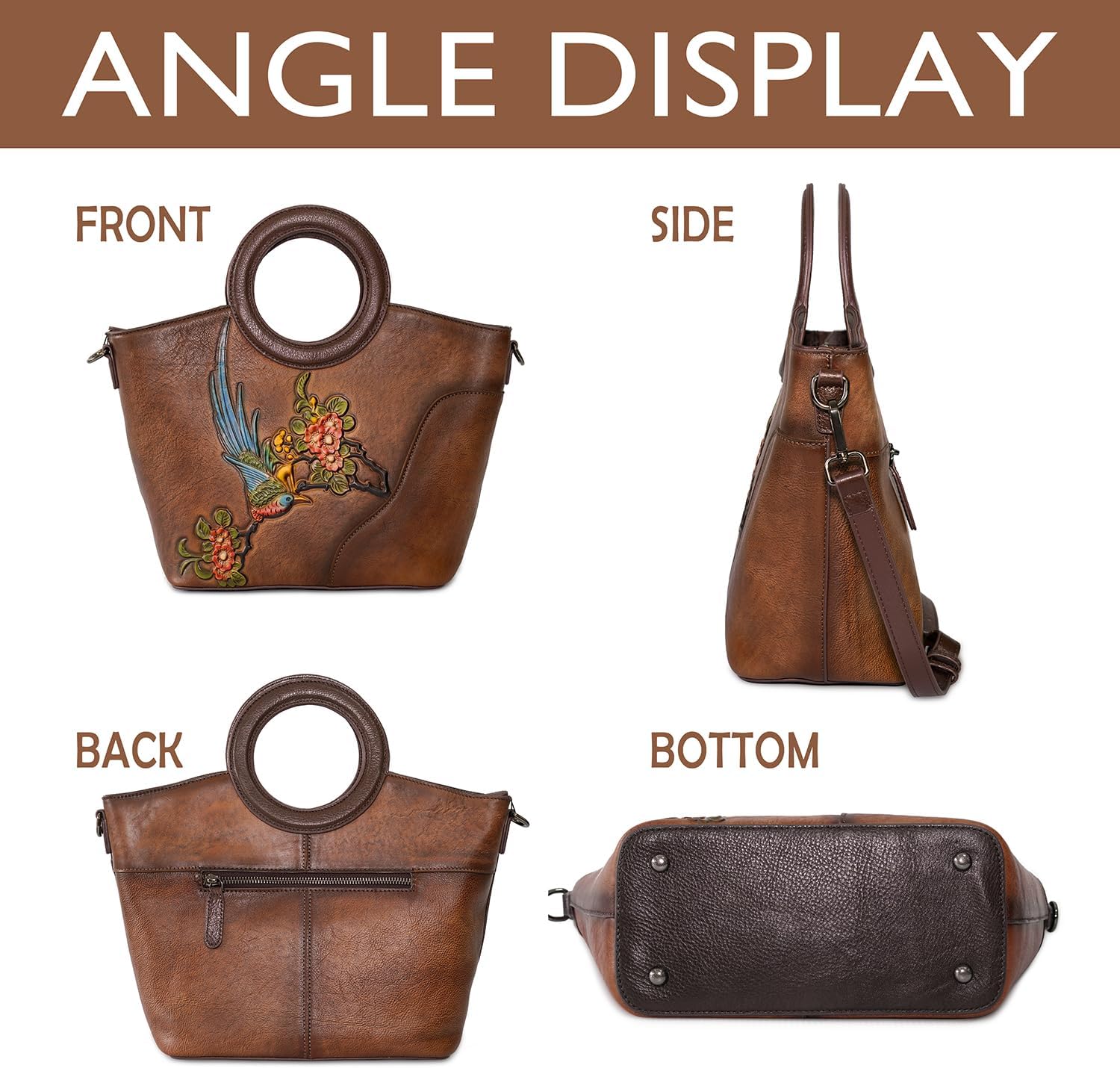 Kwuty Leather Satchel for Women Top Handle Bags Handmade Purse Vintage Embossed Leather Crossbody Handbags Hobo Bag