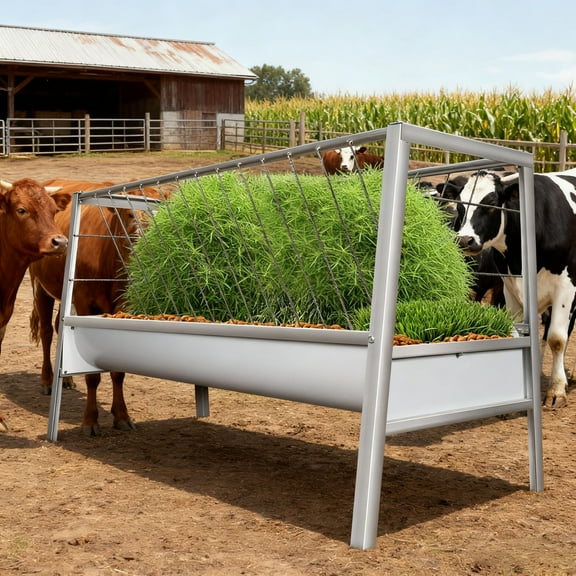 2-in-1 Goat Hay Storage Feeder, 90 Gallon Pasture Feeder, Galvanized Steel Livestock Goat Feeder, 59 x23.6 x33.4 in Animal Pasture Feeder, Sturdy Feed Basin for Livestock Indoor Outdoor