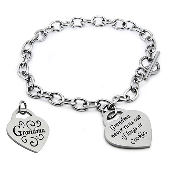 Tioneer Tioneer Stainless Steel I Love Grandma Heart Tag Charm Toggle Bracelet