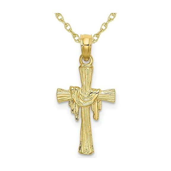 10K Yellow Gold Polished Cross with Drape Pendant Necklace with Chain for Women