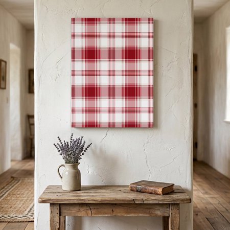 Ships Next Day Canvas Wall Art 16 x24 Red Checkered Wood Framed Canvas Print Painting Red White Plaid Farmhouse Ready to Hang Picture Wall Decor for Home Bedroom Living Room Dining