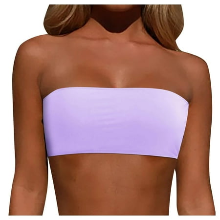 Women Removable Shoulder Strap Padded Tube Top Bra Swimwear Tops Strapless Bikini Tube Bra Top Bandeau Swim Top Strapless Crop Top Tube Top Swimsuit Blouse