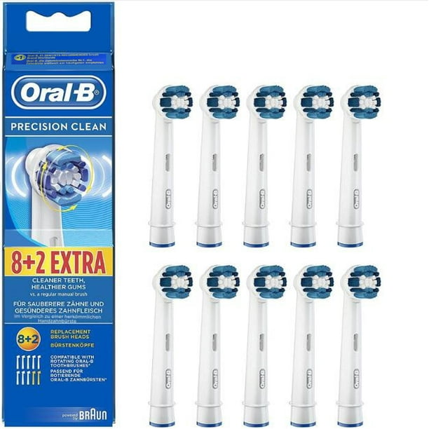 Têtes de Brosse à Dents Rechargeables de Rechange d'Origine Oral-B Braun Precision Clean (10 Unités) - Version Internationale, Emballage Allemand