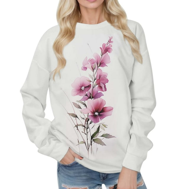 WEAIXIMIUNG Robe Chandail en Molleton Surdimensionnée pour Femmes Chandail en Molleton à Manches Longues Imprimé Col Rond Chandail Ample Automne Hauts