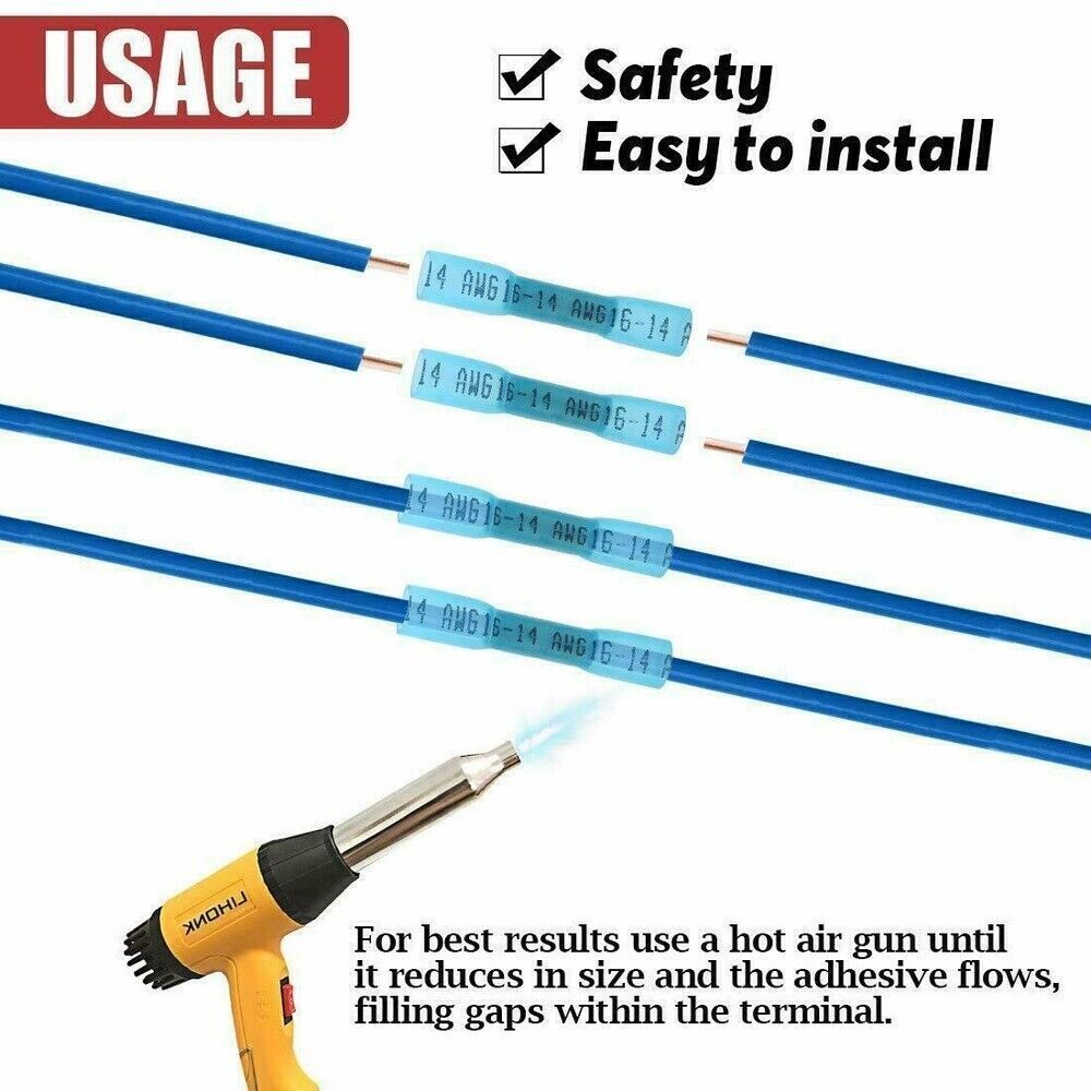 300Pcs 22-10AWG Heat Shrink Butt Wire Splice Connectors Seal Crimp Terminals