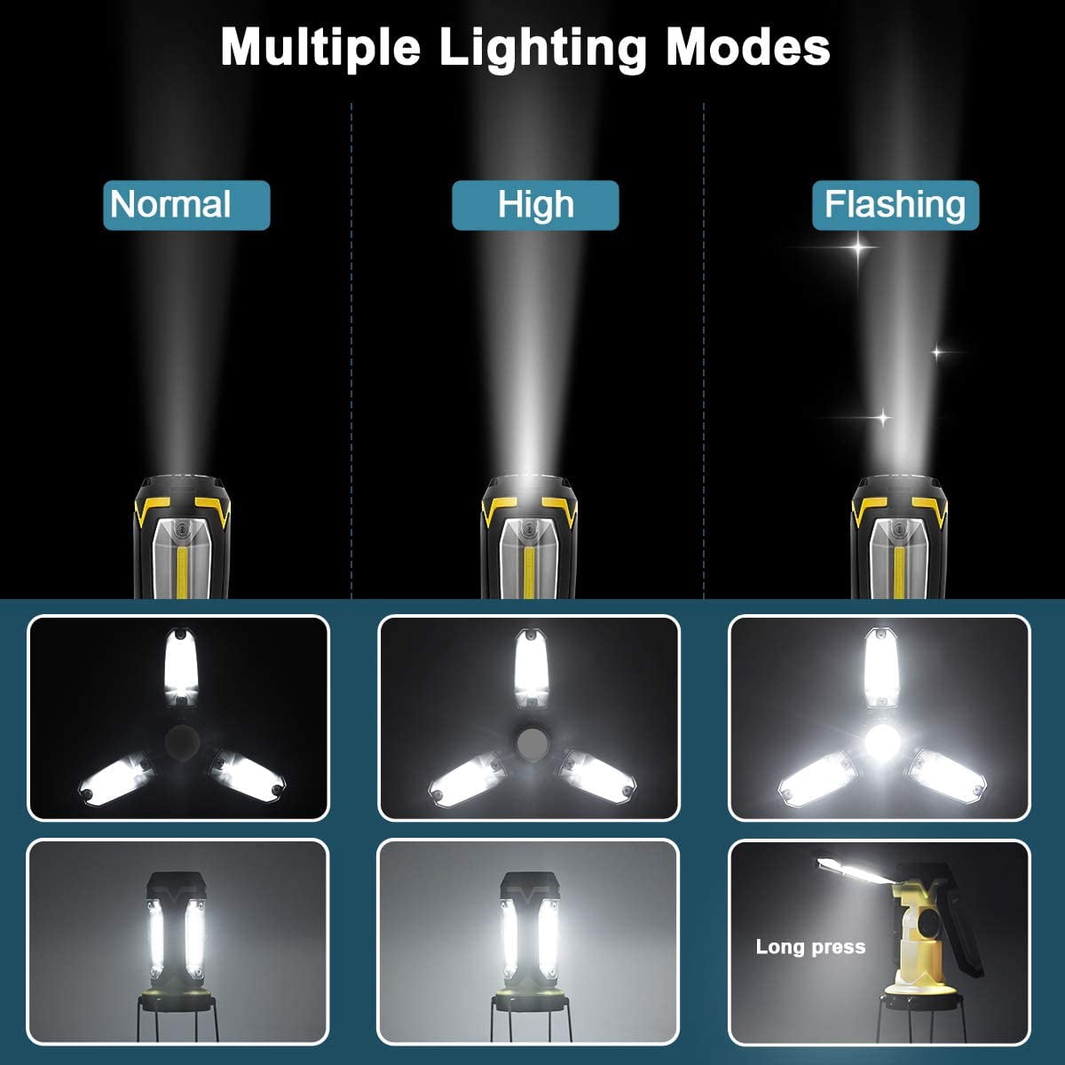 Portable 6 Mode Usb Powered Led Camping Lantern Super Bright 1000Lm Foldable Waterproof Suitable For Hiking, Camping, Fishing, Emergencies, Blackouts