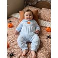thumbnail image 6 of RUINIXCW Newborn Baby Boy Girl Halloween Outfit Baby Girls Boys Fall Clothes Blue Plaid Bubble Romper Cute Pumpkin Embroidered Long Sleeve Doll Collar Jumpsuit, 6 of 9