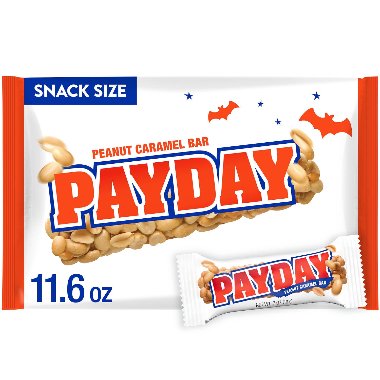 (2 pack) PAYDAY Peanut Caramel Snack Size, Halloween Candy Bag, 11.6 oz