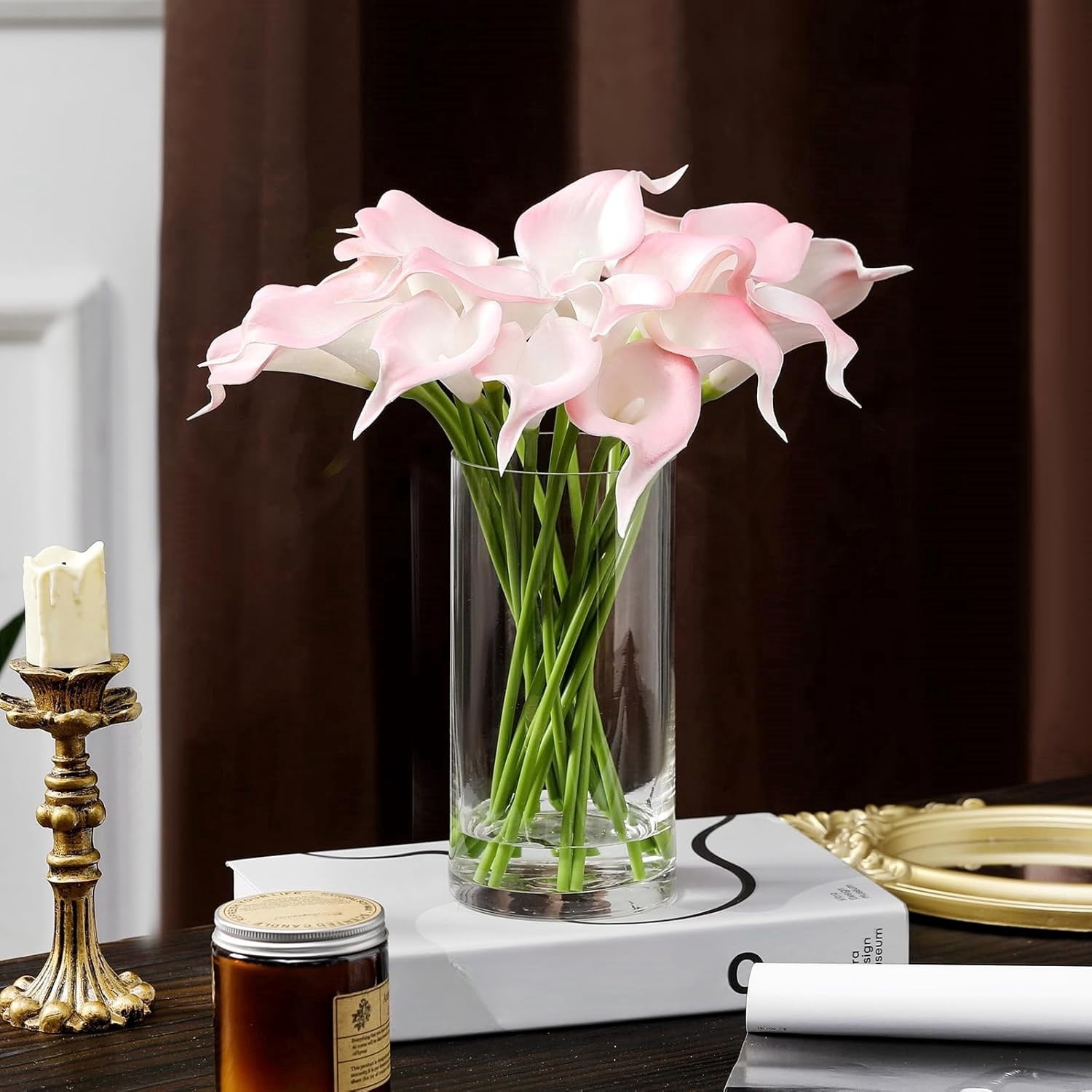 20 Pcs Artificial Calla Lily Flower,Bridal Bouquets,Fake Latex Flowers for Wedding Mother's Day Easter Christmas Home Party Decor (Pink)