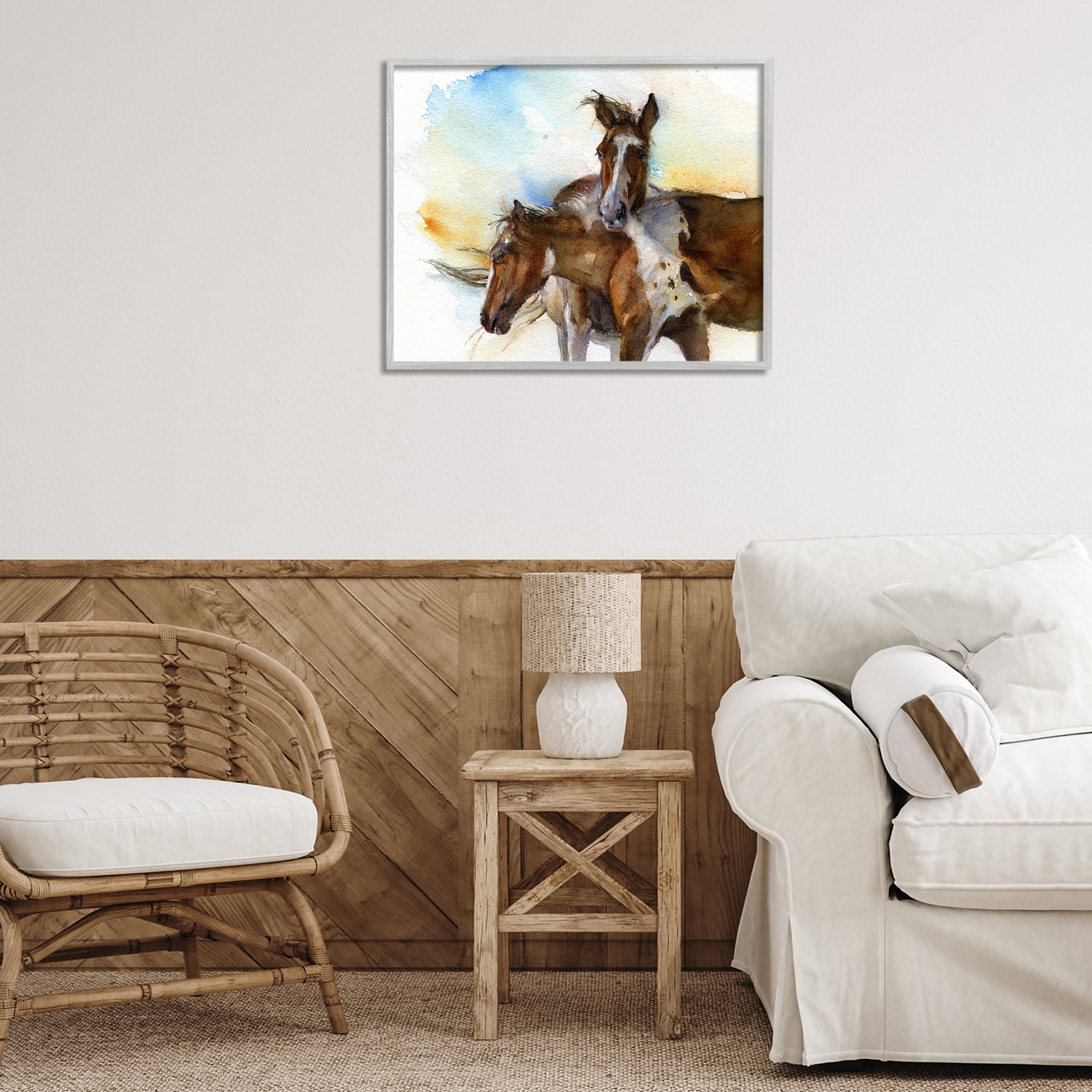 Stupell Industries Brown Horses Watercolor Animals & Insects Painting Gray Framed Art Print Wall Art, 30 x 24