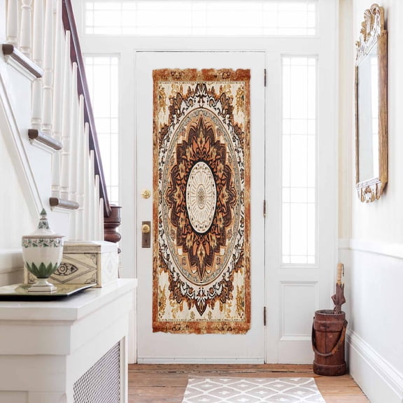 Boho Leaf Door Curtains for Door Window, French Sidelight Front Back Door Curtains With Tieback, Orange Rustic Tribal Patterns Ethnic Bohemian Kitchen Rod Pocket Drapes Panel, 54"x72"