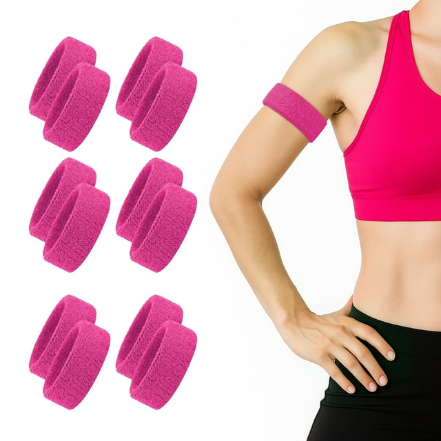 TOPTIE Lot de 12 Bracelets Biceps, Bracelets de Poignet Rose Anti-Transpiration pour Hommes Femmes Joueur de Football Baseball Sport