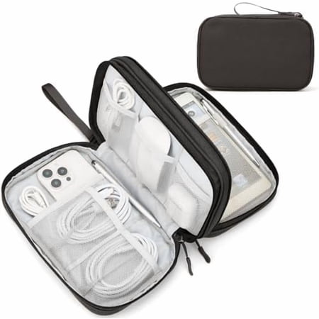 Electronic Organizer Large Travel Cable Organizer Bag Pouch Electronic Accessories Carry Case Portable Waterproof Double Layers All-in-One Storage Bag for Cable Cord Charger Phone Coffee