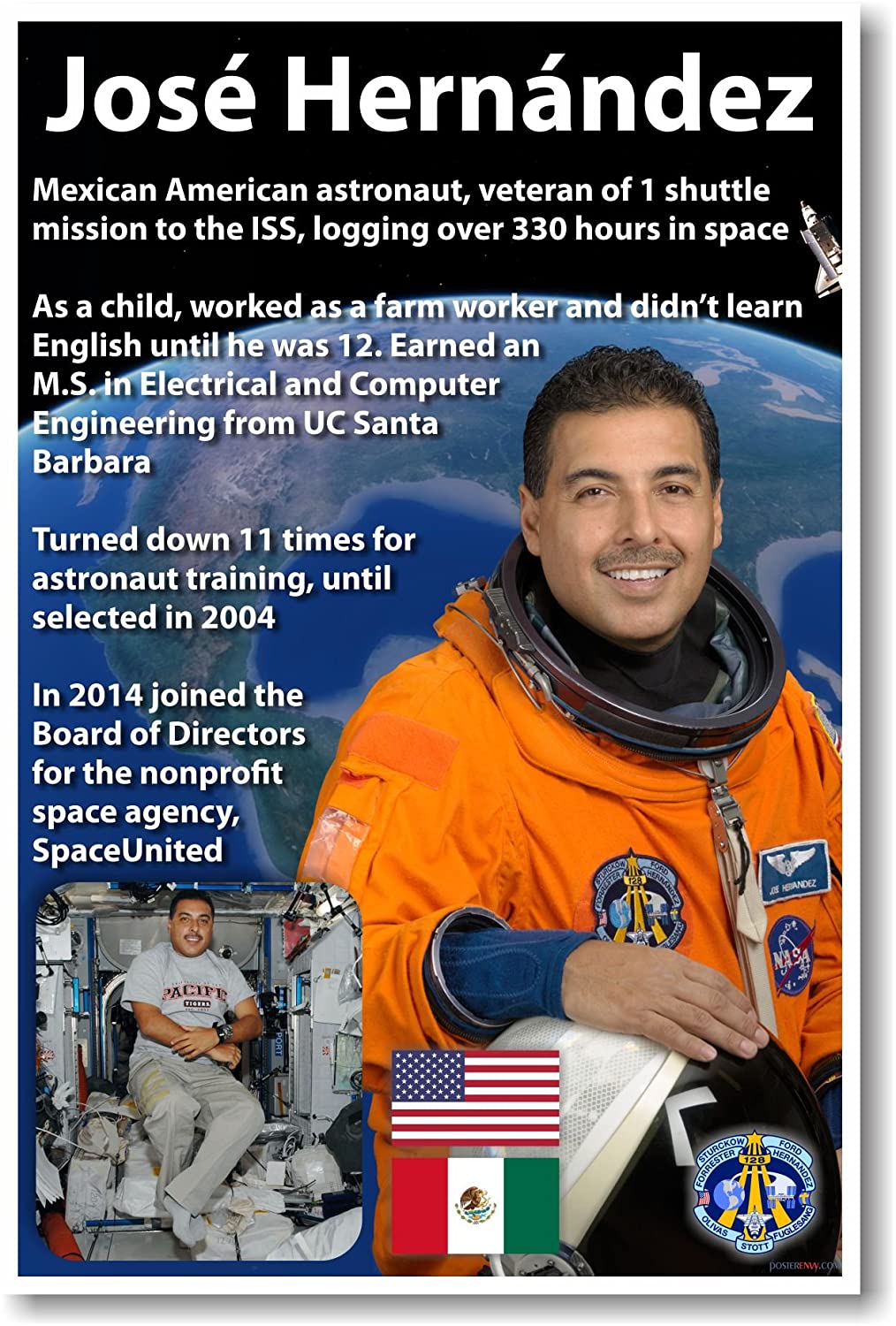 NASA Astronaut Jos Hern ndez Mexican American In Space NEW Poster 