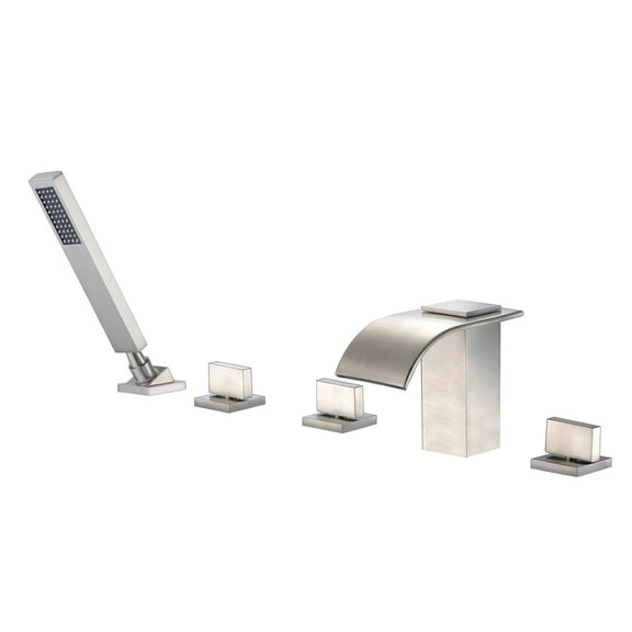 Roman Tub Faucet with Hand Shower, Waterfall Tub Filler Deck Mount Brushed Nickel