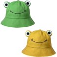 thumbnail image 1 of 2 uds sombrero de cubo de rana para adultos, sombrero de algodón para mujer, sombrero de pescador de algodón plegable para niños y mujeres - (verde+amarillo), 1 of 5
