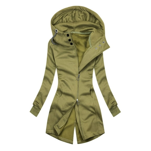 snowsong Women Plus Size Open Front Sweatshirt Fall Winter Solid Color Hooded Coat Pockets Zipper Slim Jacket Womens Jacket Fleece Jacket Women Womens Coats Green L