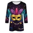 thumbnail image 5 of Qetyuw 3/4 Length Sleeve Shirts for Women Mardi Gras Crew Neck Tops Funny Mask Graphic Tees Plus Size Casual Holiday Tshirts, 5 of 5