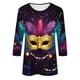 thumbnail image 5 of RKSTN Mardi Gras 3/4 Sleeve T Shirts for Women Top Oversized Crewneck Carnival Mask Print 3/4 Length Sleeve Shirt Womens Casual Round Neck Mask Tuesday Carnival Party Three Quarter Sleeve Tee Shirt, 5 of 5