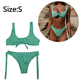thumbnail image 2 of Traje de baño de bikini sexy para mujer, con estampado de cuadros, nudo frontal, tanga en la parte inferior, conjunto de traje de baño, 2 of 5