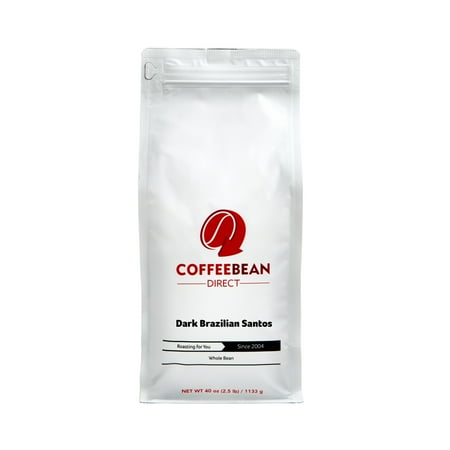 Coffee Bean Direct Dark Brazilian Santos Roast Caffeinated Whole Bean Coffee, 2.5 LB