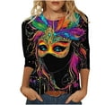 thumbnail image 2 of Xdegoge Mardi Gras Outfit for Women Festive Parade Vibe Clothing Exuberant Carnival Printed Top Crewnceck 3/4 Sleeve Plus Size Tops, 2 of 5