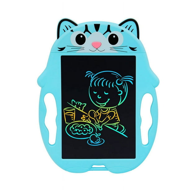 Tablero de escritura LCD a color de 8,5" con bonito gato (azul), tablero gráfico, tablero de dibujo para niños, tablero de escritura con borrador portátil, tablero de dibujo de números para niños y n
