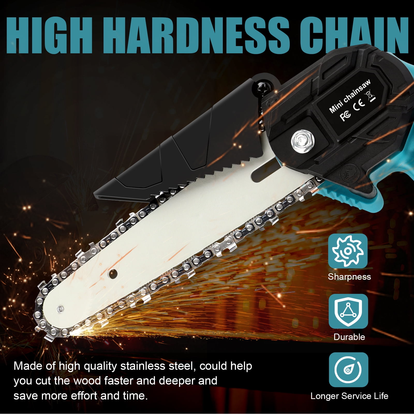 Huajiang Tech Mini Chainsaw 6" Battery Powered Chainsaw, One-Hand Use, 2PCS 3.0Ah Battery