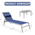 thumbnail image 6 of Patio Chaise Lounge Set Of 3, Aluminum Pool Lounge Chairs With Side Table, Outdoor Adjustable Recliner All Weather For Poolside, Beach, Yard, Balcony (Navy Blue), 6 of 6