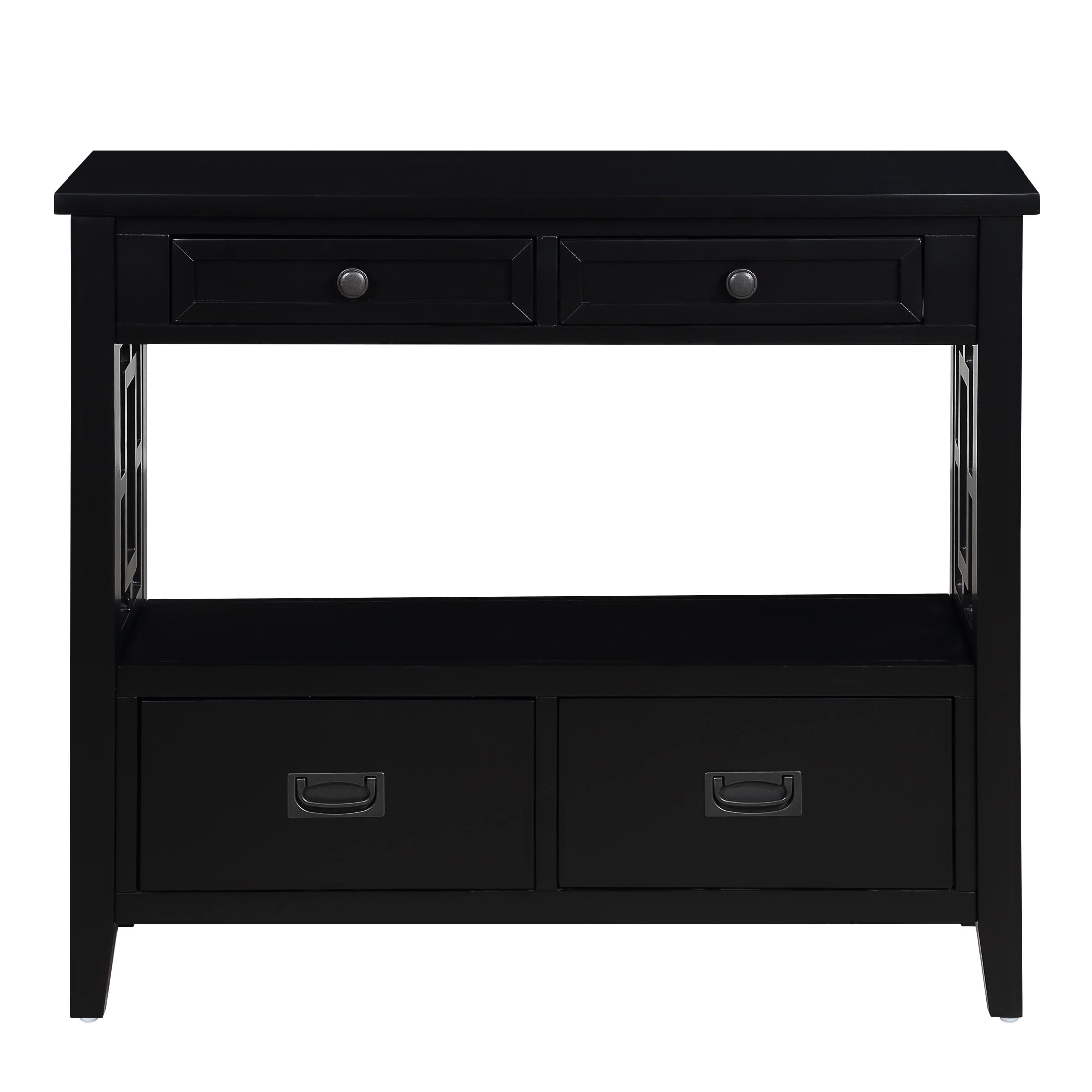 Noble House 36" Console Table, Pine Wood Frame with Drawers and Storage Shelf, Farmhouse Entryway Table, Black