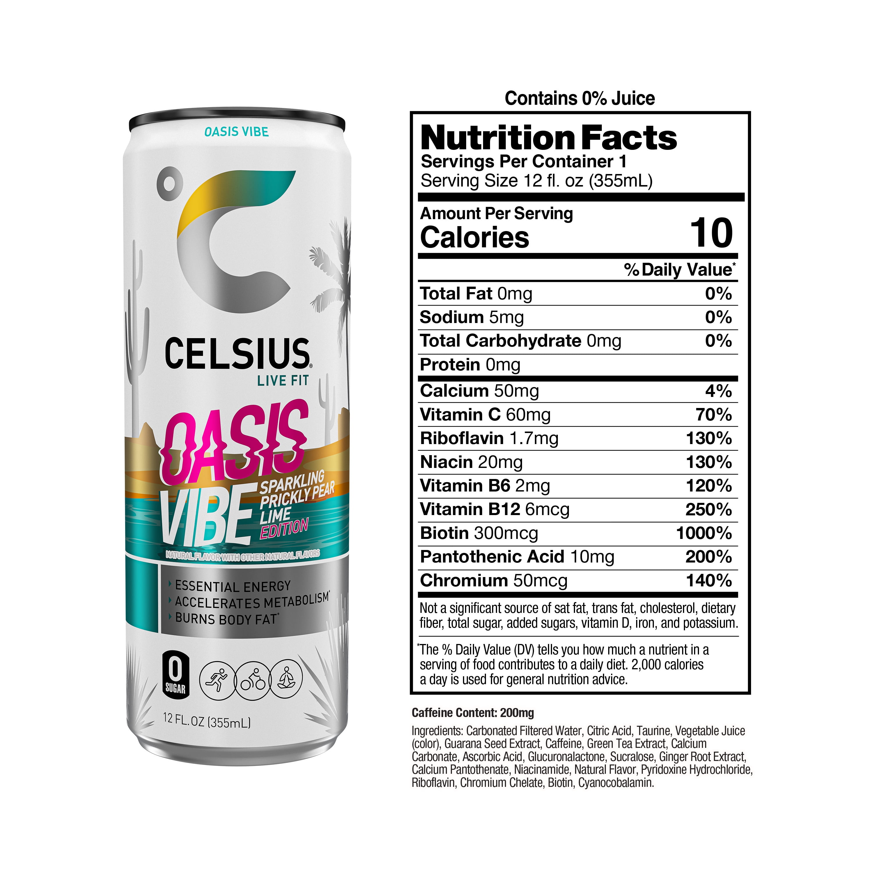(5 pack) CELSIUS Sparkling Oasis Vibe, Functional Energy 12 fl oz Single Can