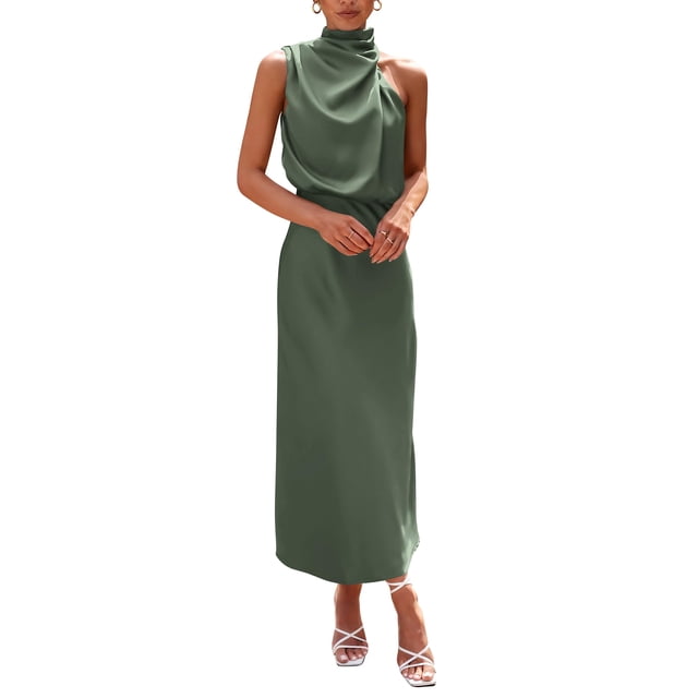 Vestido PRETTYGARDEN 2025 Verano Maxi de Satén sin Mangas XXL