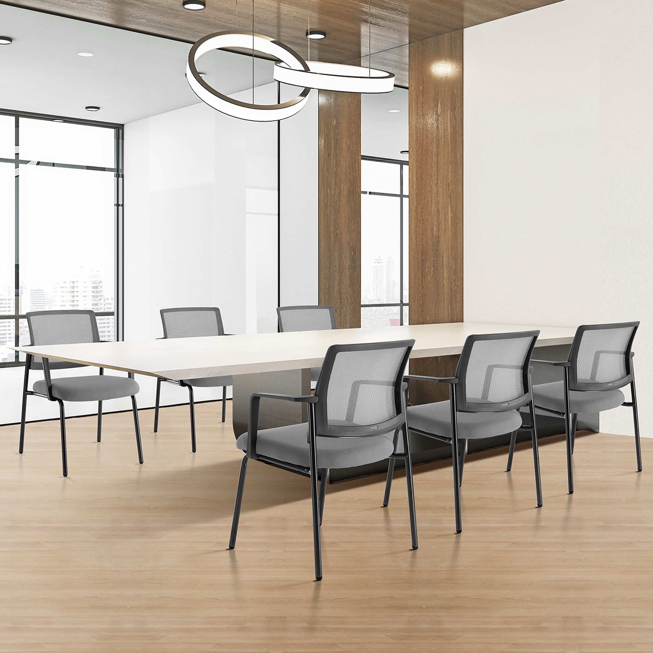 GIANNA Mesh Back Stacking Arm Chairs, Upholstered Fabric Stacking Chairs, Sturdy Metal Stacking Chairs, Grey