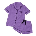 thumbnail image 5 of Women's 2-Piece Pajama Set, Short Sleeve Button-Down Collar Top with Pockets and Matching Shorts, Comfortable and Casual Sleepwear for Home Lounging-Purple, 5 of 5