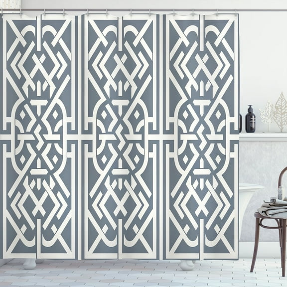 Ambesonne Grey Shower Curtain, Trellis Art Monochrome Stripes, 69"Wx75"L, Purpleblue White