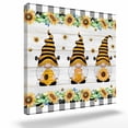 thumbnail image 2 of Honey Gnome Framed Canvas Wall Art, Yellow Sunflowers Bee Black Plaid Wood Stripes Wall Art Painting for Living Room Bedroom Home Decor, 28”x28”, Office Artwork Print, 2 of 9